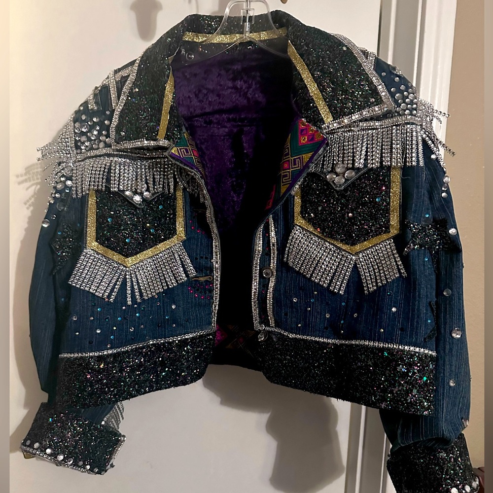 Custom denim rhinestone jacket XL